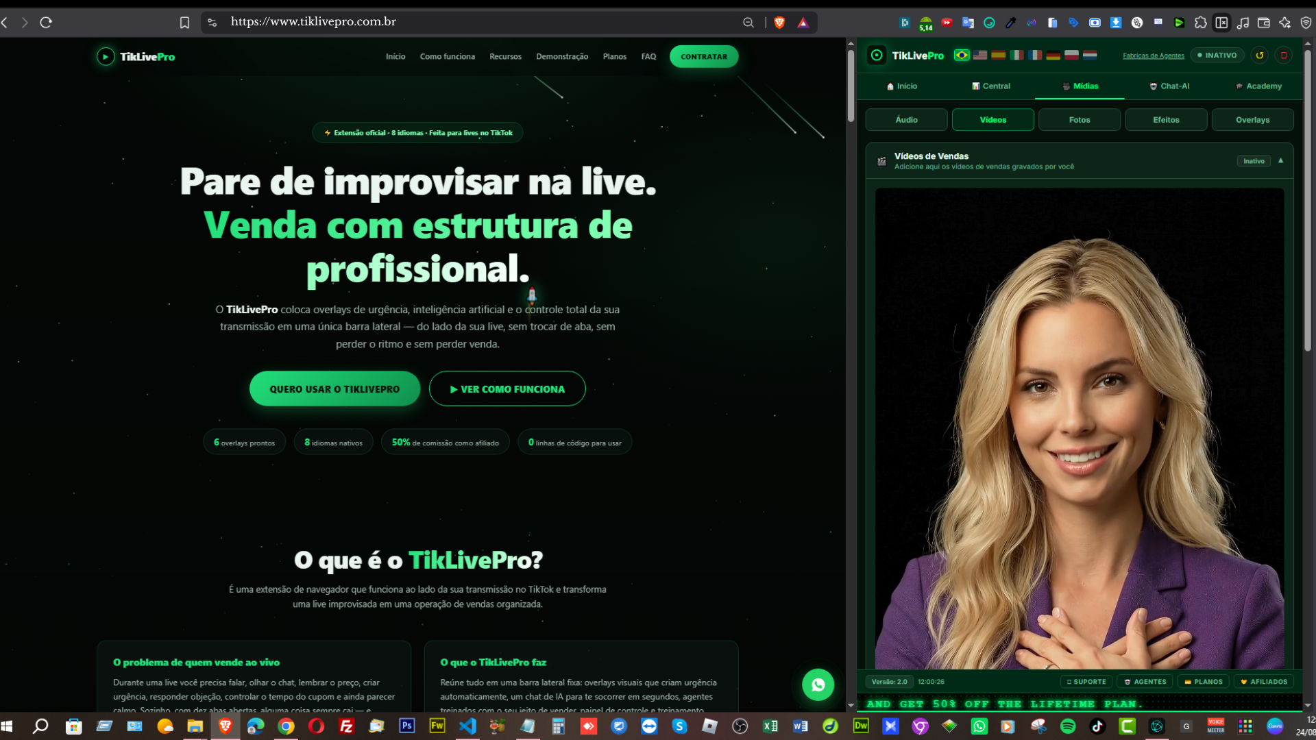 Painel de controle na barra lateral